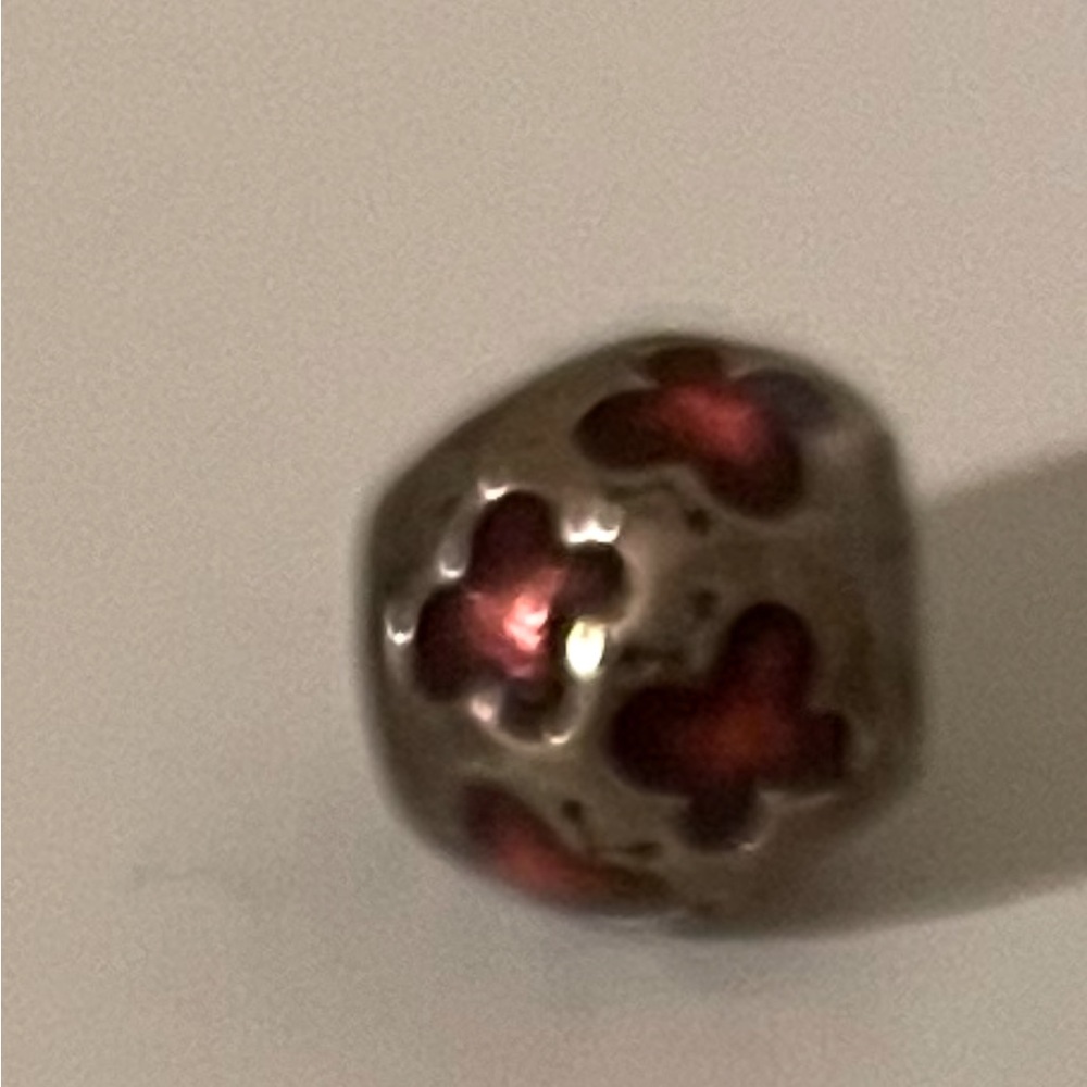 Silver and Red Floral Charm